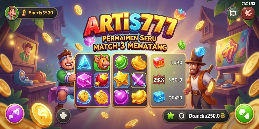 Screenshot ARTIS777 menampilkan gameplay Match-3 yang seru.