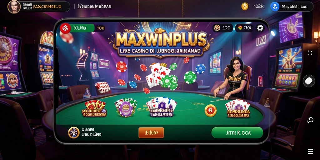Screenshot gameplay MAXWINPLUS menunjukkan dealer poker siap melayani.