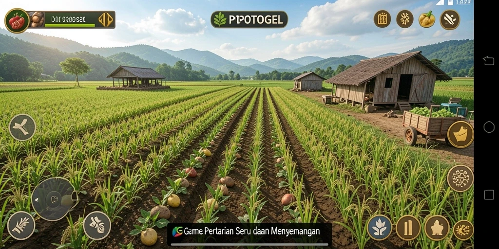 Tangkapan layar dari gameplay seru POPOTOGEL yang menggambarkan aktivitas pertanian.
