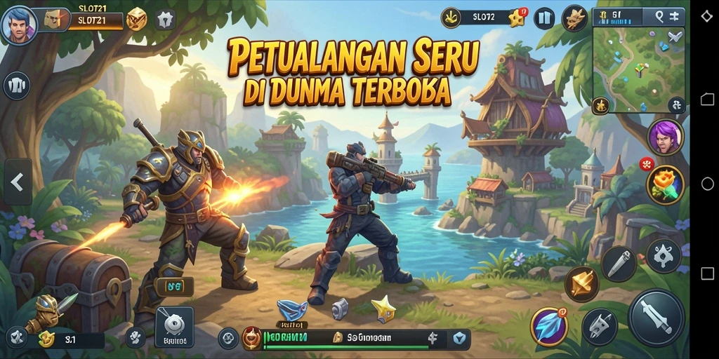 Tampilan gameplay SLOT21 menunjukkan dunia terbuka yang luas dan penuh petualangan.