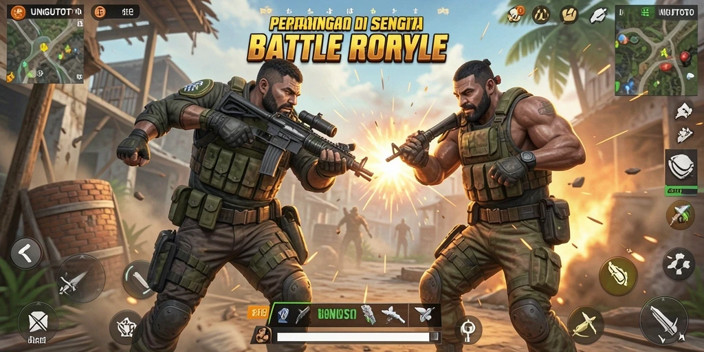 Screenshot gameplay UNGUTOTO menampilkan aksi Battle Royale yang seru.