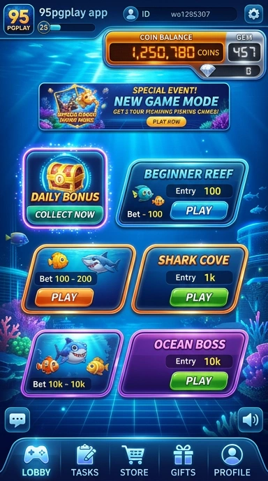 Tampilan antarmuka pengguna 95pgplay yang sederhana dan menarik.